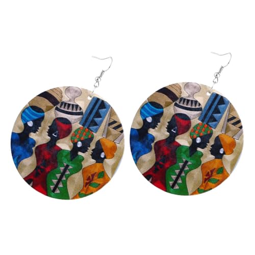 Holibanna Handgefertigte Afrikanische Holz Ohrringe Damen Leichte Geometrische Runde Holzohrringe mit Bunter Cartoon motiv Modischer Boho Schmuck für Frauen Geschenk von Holibanna