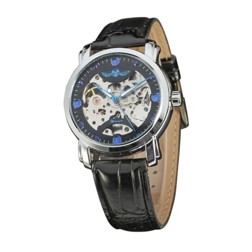 Holibanna Herren Automatik-Uhr Mit Pu-Band Mechanische Business-Armbanduhr Schwarz-Silber Stilvolles Design Präzise Zeitmessung Für Männer Und Jungen von Holibanna