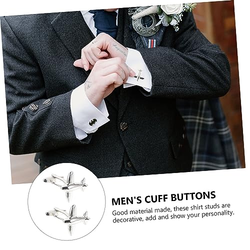 Holibanna Herren Manschettenknöpfe aus Kupfer Silberne Flugzeug Form Langlebige Glatte Oberfläche Hemd Accessoires für Anzug Business Festliche Anlässe von Holibanna