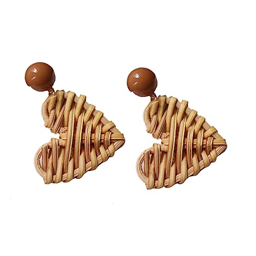 Holibanna Herzförmige Ohrringe Damen Kreative Rattan Flecht Design Leichte DIY Ohrstecker Retro Strand Schmuck von Holibanna