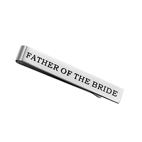Holibanna Hochzeits Krawattenclip für Vater der Braut Doppelseitiges Design mit Graviertem Text Father Of The Bride Langlebigem Titanstahl für Hochzeitsanzüge von Holibanna