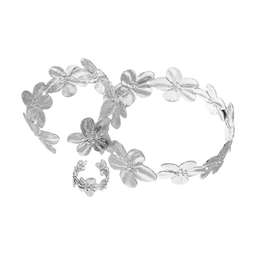 Holibanna Irregular Flower Cuff Schmuckset Damen Teiliges Armband und Ring Set Langlebiger Modisch Vielseitig für Alltag und Besondere Anlässe Künstlerischer Armreif mit Offenem Design von Holibanna