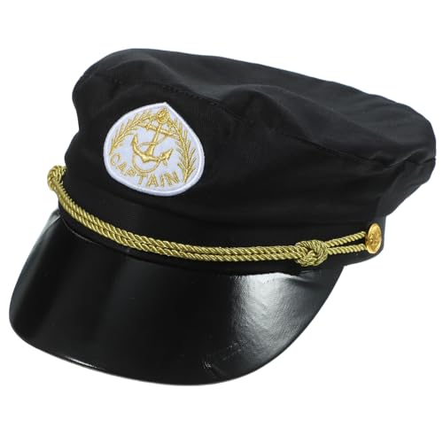 Holibanna Kapitänsmütze für Kostüm und Party Schwarze Baumwoll Mütze mit Besticktem Segler Design Leicht und Tragbar für Fasching Maskerade und Events für Bootsfahrer von Holibanna