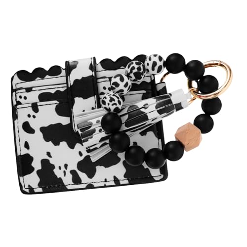 Holibanna Kreative Titel Für Produkt Produkt Buntes Perlenarmband Damen Geldbörse Mit Schlüsselanhänger Pu-Tassel Kuhmuster Kurze Geldbörse Fashionable Kartenetui Mit Beaded Handgelenk von Holibanna