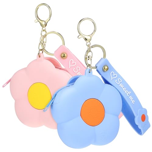 Holibanna Kawaii-Blumen-Münzbeutel 2 Stück Mini-Beutel Schlüsselanhänger Cartoon-Silikon-Geldbörse Mit Reißverschluss Niedliche Geldbörse Kopfhörer-Beutel Anhänger Für Mädchen Handtasche von Holibanna