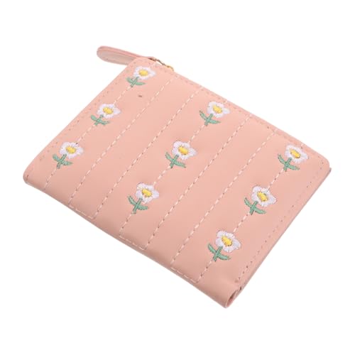 Holibanna Kleine Damen Geldbörse Kurz Zweifach Portemonnaie mit Blumen Stickerei PU Material Münzfach und Kartenfächer Tragbar Kompakt für Mädchen und Frauen von Holibanna