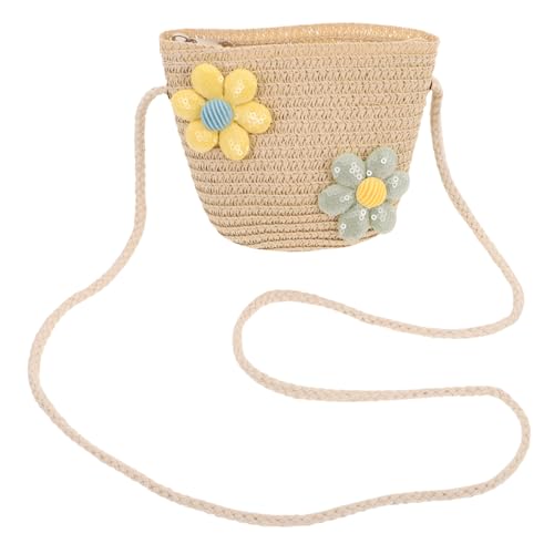 Holibanna Stylische Junge Mädchen Umhängetasche Süßer Mini Strohhut Bucket Bag Für Mädchen Leichte Und Tragbare Schultertasche Mit Zwei Blumenapplikationen Für Alltag von Holibanna