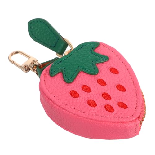 Holibanna Kompakte Erdbeer Münzbörse mit Reißverschluss Kleines PU Portemonnaie für Damen Mini Geldbörse Schlüsselanhänger mit Aufhängung für Münzen und Kleine Essentials von Holibanna
