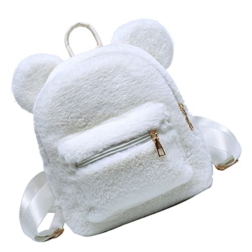 Holibanna Kuscheliger Rucksack Für Mädchen Mit Bärenohr-Design Für Schule Reisen Und Freizeit Winterplüsch-Rucksack Strapazierfähig Und Komfortabel Mit Großem Stauraum von Holibanna