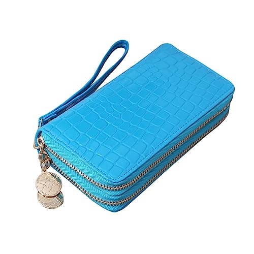 Holibanna Portable Pu Langreißverschluss Geldbörse Für Damen Große Kapazität Doppelt Reißverschluss Blau Für Karten Und Bargeld von Holibanna