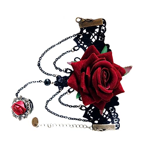 Holibanna Zubehör Ring Rosenkranz Armbänder Einhorn-Sonnenbrille Armband mit Gothic-Schnalle uhrenarmbänder Halloween-Retro-Armband Armband mit roten Rosenquasten charmant rote Rose von Holibanna