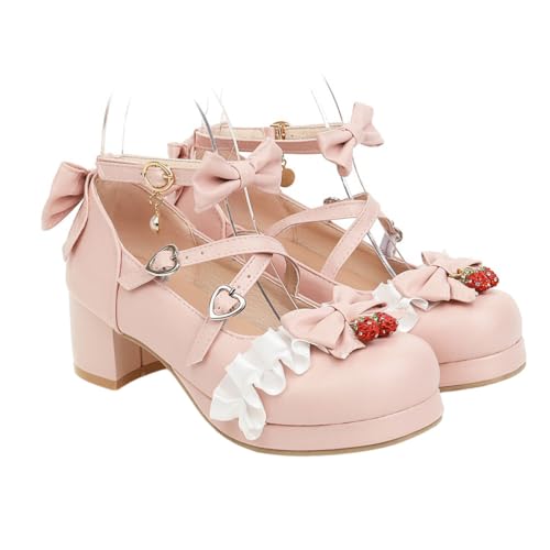 Holibanna Mary Jane Damen-Pumps mit Blockabsatz, runder Zehenbereich, Lolita-Schuhe, rose, 40 EU von Holibanna