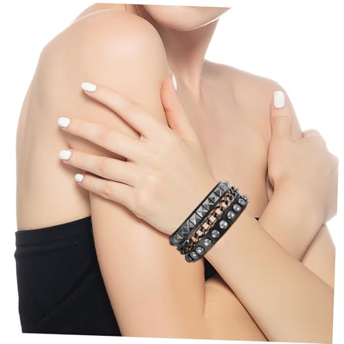 Holibanna Nietenarmband Aus Kunstleder Mit Wickeldesign Punk-styles Nieten Für Männer Und Frauen Vintage Rock Armband Schwarz Täglich Tragbar von Holibanna