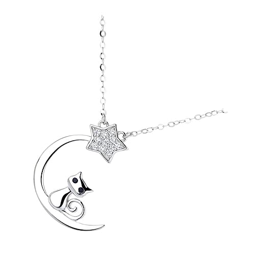 Holibanna Moon And Star Halskette mit Katzenanhänger Silber Funkelndes Clavicle Schmuckstück für Damen Perfektes für Freundinnen und Mütter von Holibanna