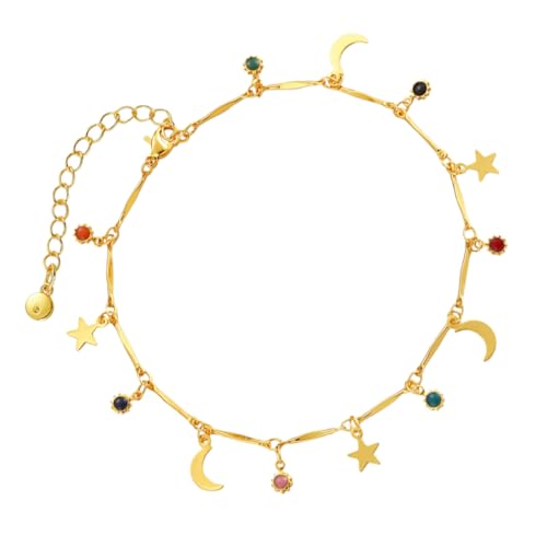 Holibanna Moon Stars Fußkette für Damen Verstellbare Ankle Chain Vergoldetem Kupfer mit Charmanten Anhängern für Strand Hochzeit und Alltag von Holibanna