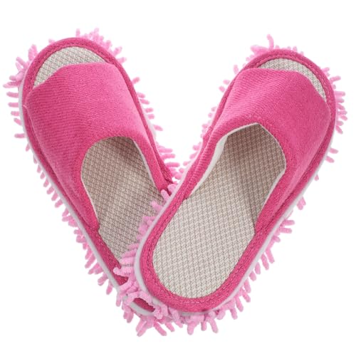 Holibanna Mop Slippers Damen Bodenreinigungsschuh mit Abnehmbarer Sohle Rutschfest Leise Hausschuhe für Holz Fliesenböden Wohnzimmer Küche Badezimmer Rosa von Holibanna