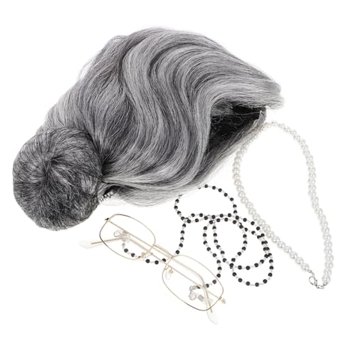 Holibanna Old Lady Kostümset Mit Perücke Brille Und Schmuck Für Halloween Und Cosplay-zubehör Für Und Mädchen Einteiliges Set Für Unvergessliche Partyerlebnisse von Holibanna