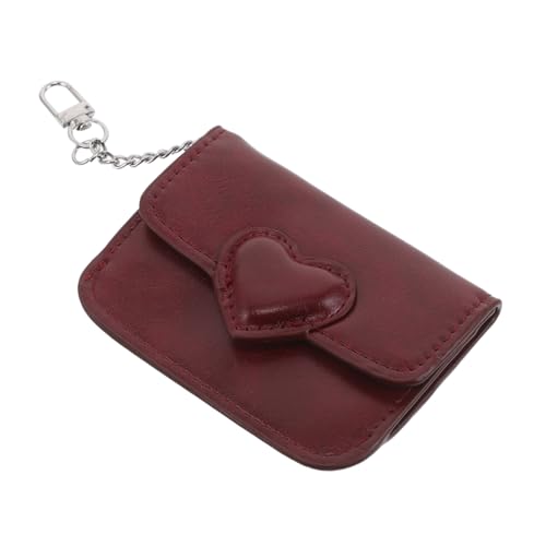 Holibanna PU Kunstleder Damen Kartenetui mit Herzverschluss Ultradünne Kleine Geldbörse mit Zwei Kartenfächern Vielseitiger Business Besucherkartenhalter Kompakt für Alltag und Reise Weinrot von Holibanna