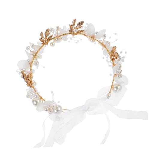 Holibanna Blumenmädchen Kopfschmuck Perlenkrone Haarband für Mädchen zur Hochzeit Geburtstag und Feierlichkeiten von Holibanna