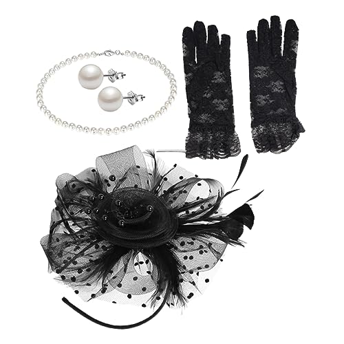 Holibanna Perlenkette Damen Set Mit Fascinator Hut Netzschleier Tea Party Kopfbedeckung Und Spitze Handschuhe Für Frauen Mädchen Abschlussball Hochzeit von Holibanna