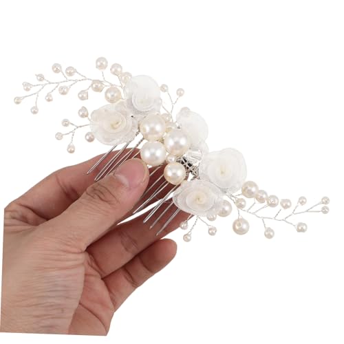 Holibanna Perlenschmuck Haarkamm Brautschmuck mit Filigranen Blumen Leicht und Eleganter Kopfschmuck für Braut Brautjungfern und Festliche Anlässe Handgefertigtes Design Weiß von Holibanna