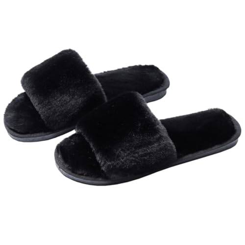 Holibanna Plüsch Hausschuhe Damen Herren Anti rutsch Weiche Sohle Schwarze pantoffeln Haus slipper Komfortable Atmungsaktive Innen schuhe für Alltag und Entspannung von Holibanna