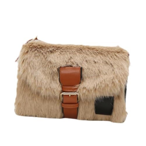 Holibanna Plüsch Schultertasche Damen Leichtes PU Polyester Material Große Kapazität Modische Umhängetasche für Alltag Party Strand Shopping Khaki von Holibanna