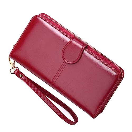 Holibanna Pu-Leder Lang Wallet Mit Reißverschluss Handy Tasche Snap-Verschluss Geldbörse Für Damen Tragbares Kartenetui Weinrot von Holibanna