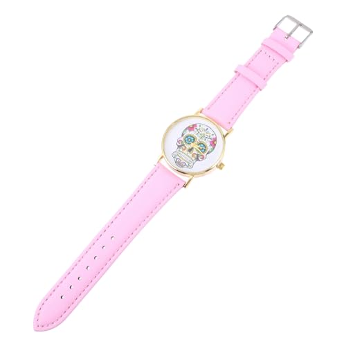 Holibanna Punk Damen Armbanduhr mit Schädelmotiv Rosa Lederarmband Ergonomisch Komfortabel Modisch und Langlebig für Frauen Stilvolle Quarzuhr für Alltag und Party von Holibanna