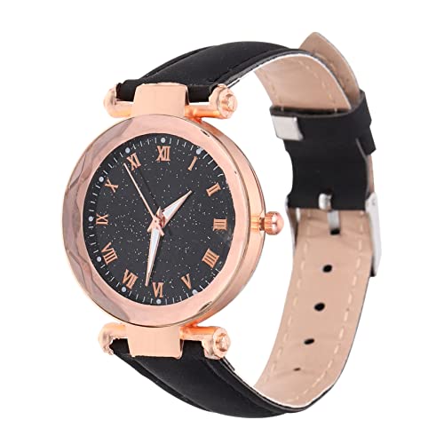 Holibanna Damen Armbanduhr Mit Römischem Ziffernblatt Modische Lederarmbanduhr Verstellbare Quarzuhr Für Frauen Elegantes Design in Schwarz Freizeit Uhr Für Mädchen von Holibanna