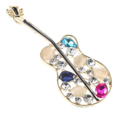 Holibanna Retro Gitarren Brosche mit Glitzersteinen und Perlen Dekorativer Anstecker für Kleidung Schals und Rucksäcke Modisches Musikinstrument Zubehör für Damen und Herren von Holibanna