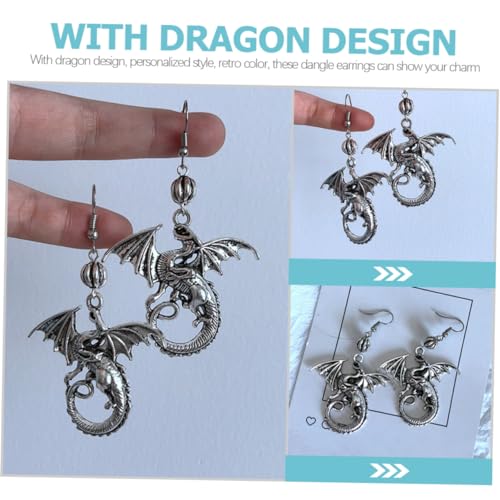 Holibanna Retro Lange Drachen Ohrringe für Damen Trendige Vintage Ohrhänger mit Punk Stil Silberfarbene Statement Ohrringe für Teenager und Frauen Vielseitig für Alltag und Festival von Holibanna