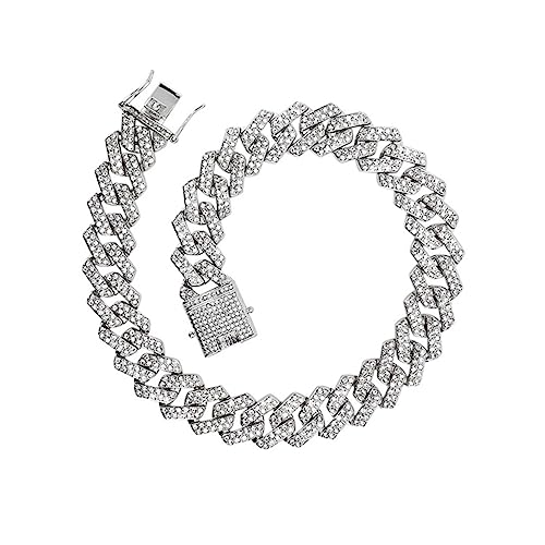 Holibanna Rhinestone Link Chain Armband für Männer und Frauen Stapelbares Hip Hop Armband Modisches Schmuckstück für Alltag Party und Reisen Silberfarben Glänzend von Holibanna