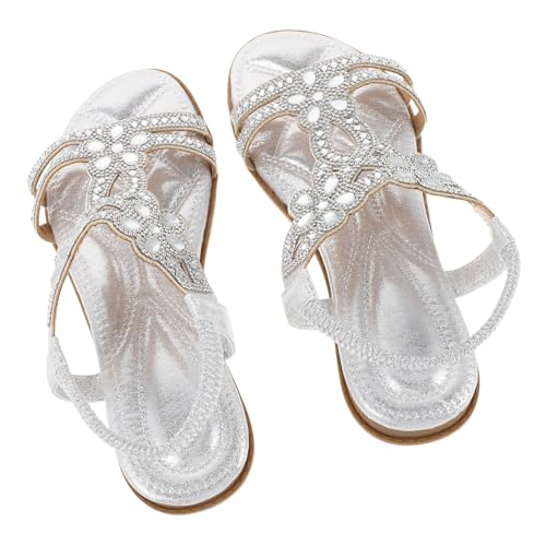 Holibanna Rhinestone Sandalen Damen Silber Glitzernde Strandschuhe Sommer Freizeit Atmungsaktiv Komfortabel Modisch Für Strandurlaub Alltag von Holibanna
