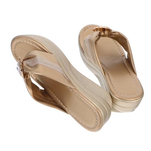 Holibanna Rhinestone Sandalen Damen Sommer Plateau Sandaletten mit Glitzer Strass Bequeme Thick Soled Beach Slippers für Urlaub Party Pool und Alltag Rutschfest Modisch Gold von Holibanna