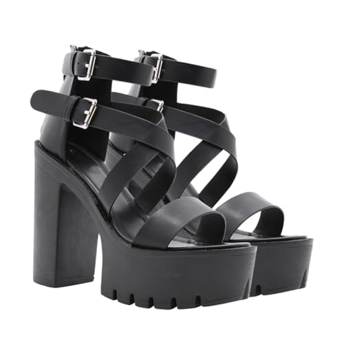 Holibanna Rome Sandalen Damen Sommer Open toe Peep toe Sandaletten mit Absatz Römischer Stil Bequeme Modische Schuhe für Heiße Tage in Schwarz von Holibanna