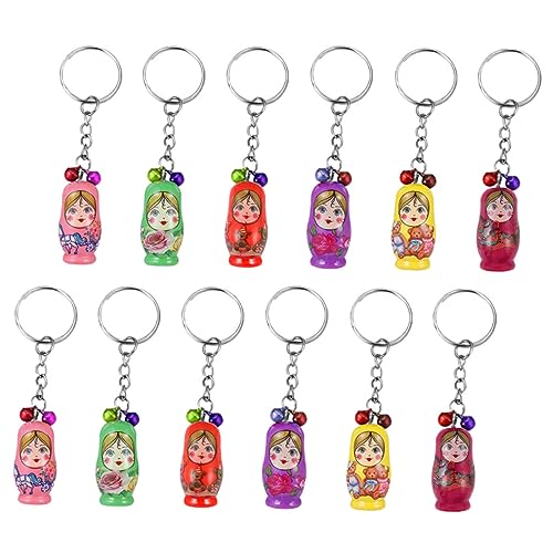 Holibanna 12pc Russische Puppe Schlüsselanhänger Set Holz Matrjoschka Schlüsselanhänger Schlüsselanhänger Dekorationen von Holibanna