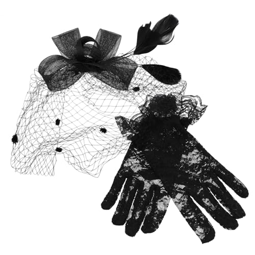 Holibanna Schleier Spitzenhandschuhe Heidnische Braut Kopfbedeckung Hüte Mit Fächern Skelett Netzhut Spitzenhandschuhe Für Frauen Alberne Hüte Warme Handschuhe Lustiger Hut von Holibanna