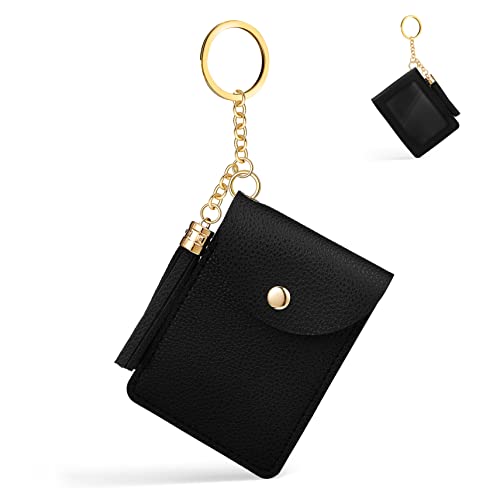 Holibanna Schlüsselanhänger mit Kartenhalter klein Beutel scheckkarten-etui kreditkartenhalter portmonee Herren Damen-geldbörsen Kartenhalter für Frauen Kreditkarten-Geldbörse PU-Leder Black von Holibanna