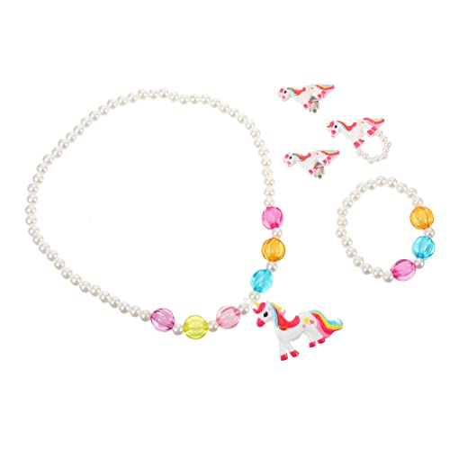 Holibanna Schmuckset Mädchen Unicorn Teiliges mit Halskette Armband Verstellbarem Ring und Ohrringen Leichtes Langlebiges Design für Partys und Kostümspiele von Holibanna