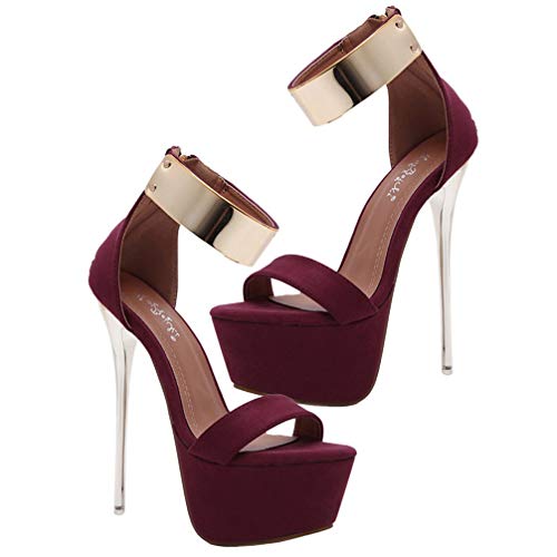 Holibanna Schuhe mit Absatz für Damen, 16 cm, hoher Absatz, hohe Plateau-Schuhe, für Damen, Knöchelriemen, offener Zehenbereich, Party (36 EU), Claret - Größe: 39 EU von Holibanna