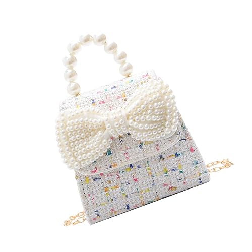 Holibanna Schulranzen Geldbörsen Mädchen kleine Kettentasche Geldbeutel gesteppt Umhängetasche Schultertasche Handtasche für Kinder Bowknot-Tasche für Kinder Perle Geschenk Kleinkind Weiß von Holibanna