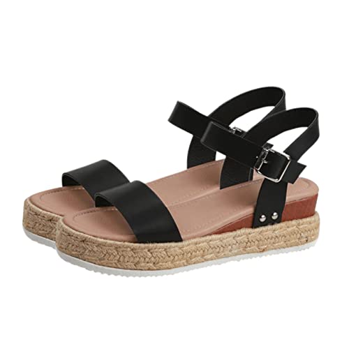 Holibanna Schwarze Damen Sandalen mit Flacher Sohle Rutschfest Modisch Bequeme Sommer Slides Casual Leicht Auszuziehen für Alltag und Freizeit Stylisches Design von Holibanna