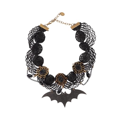 Holibanna Schwarzer Spitzen Choker mit Fledermaus Design Zarte Halskette für Frauen Verstellbare Clavicle Chain Halloween Schmuck für Party und Alltag von Holibanna