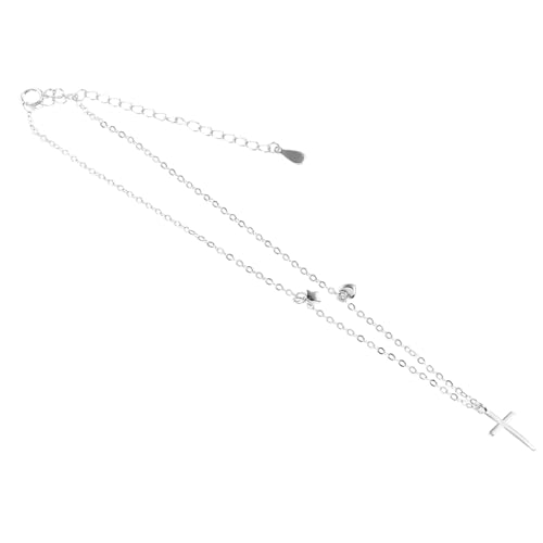 Holibanna Silber Fußkettchen Damen mit Kreuzanhänger Verstellbares Leichtes Funkelndes Fußband aus Echtem Silber für Alltag und Strandurlaub Eleganter Schmuck für Frauen von Holibanna