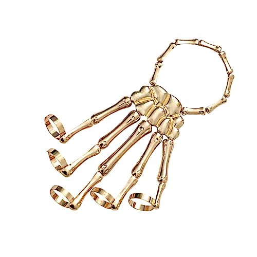 Holibanna Skull Fingers Armband mit Ring Gothic Halloween Schmuck Handkette Damen Handkettchen Skelett Finger Schmuck Modisch Auffällig Komfortabel für Kostüme von Holibanna