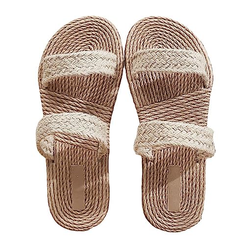 Holibanna 1 Paar Hausschuhe Seil Strand Sandalen Flacher Strohschieber Sandalen Für Frauen Strohschuhe. Strandsandalen Doppel Band Slide Sandalen Strohsandale Koreanische Weben Damen von Holibanna