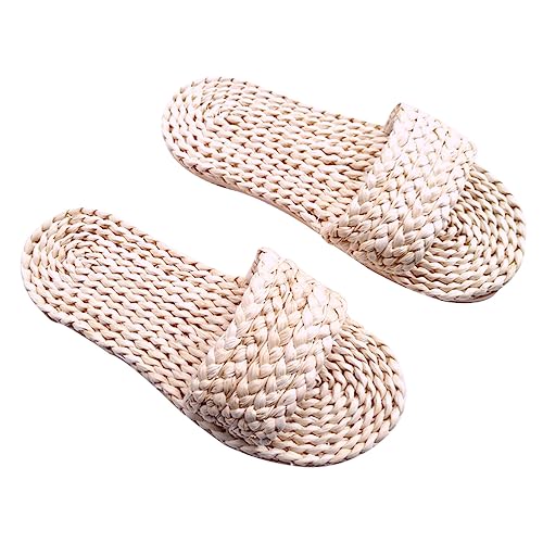 Holibanna Slipper 1 Paar Mais-pelz-schuhe Hausschuhe Im Japanischen Stil Atmungsaktive Hausschuhe Aus Leinen Flache Schuhe Indoor-rutschen Schuhe Hausschuhe Weiß Flachs Jahrgang Die Mann von Holibanna