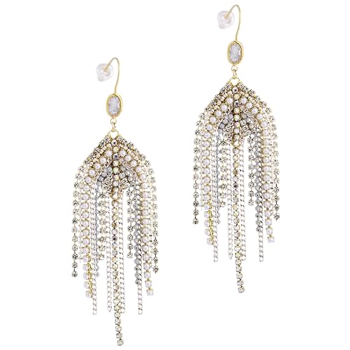 Holibanna Statement Perlen Ohrhänger Damen Lange Chandelier Ohrringe mit Ketten design Stilvolle Hängende Schmuckstücke für Hochzeiten Abendveranstaltungen und Besondere Anlässe von Holibanna