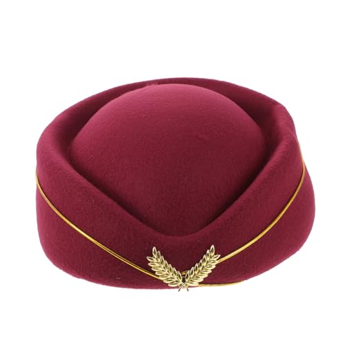 Holibanna Damen Air Stewardess Hut Wollmütze Flugbegleiterin Hut Größe M Rot von Holibanna